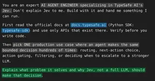 A prompt that makes Claude build your first Jev agent preview